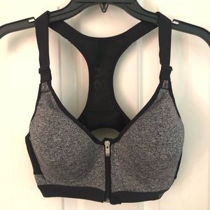 Victoria’s Secret VSX Sport Grey Black Front Zip Sports Bra 34C